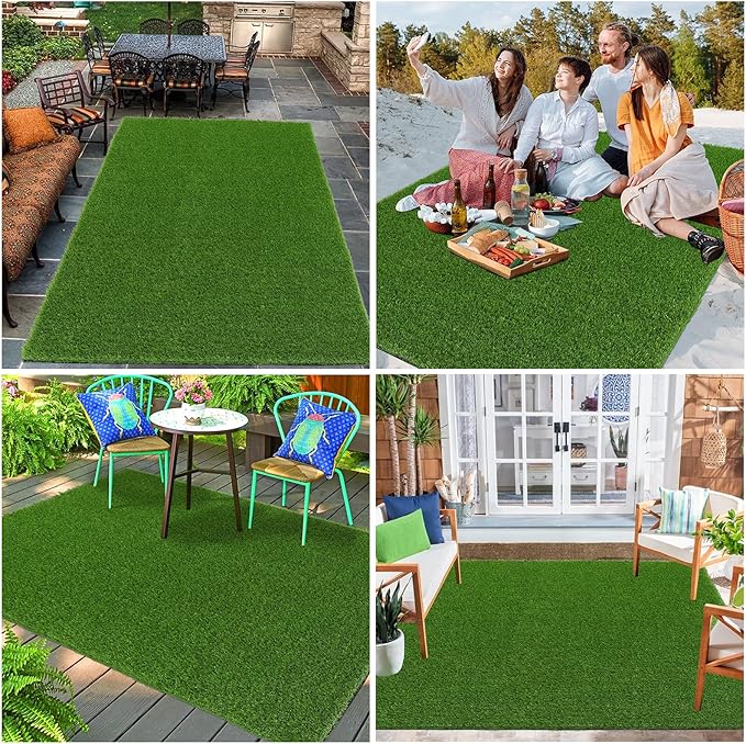 Bsmathom Artificial Grass Rug Indoor Outdoor Rug, 4x6Ft Artificial Grass Area Rug for Patio, Synthetic Artificial Grass Turf Fake Grass Rug with Drainage Holes for Balcony Garden Lawn Landscape