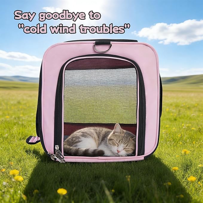 YUNIQUE Soft-Sided Cat & Dog Carrier for Pets Up to 15 Lbs, Airline Approved Collapsible Travel Puppy Carrier with Lightweight Fabric Design (Pink)