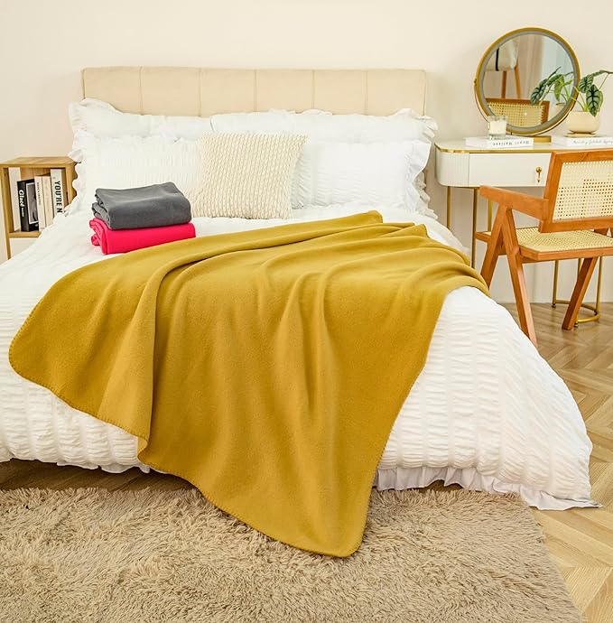 Fleece Throw Blankets Bulk Fleece Blankets Solid Wholesale Lightweight Warm Soft for Pet Bed Sofa Couch Office Wedding Gifts Travel Seasons Yellow 50x60 Inches Pack of 6