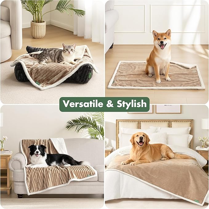 Waterproof Dog Blanket for Large Dogs - Washable Pet Throw Blanket for Couch Bed Protector, Cozy Fleece Calming Dog Blankets for Indoors & Outdoors, Linen, 50"x60"