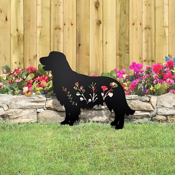 Dog Garden Stake - Unique Gift for Dog Lovers, Black Metal Outdoor Decor, Durable Yard Art Statue (Golden Retriever)