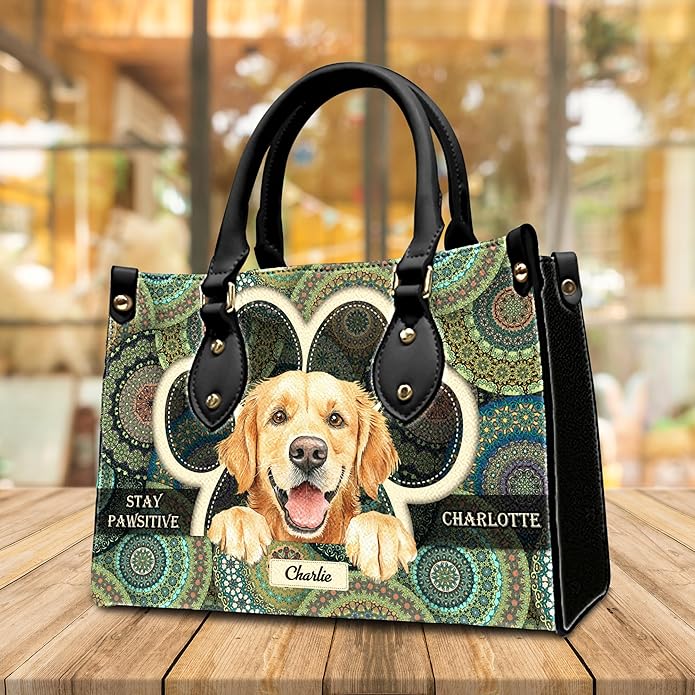 Personalized Pet Mom Leather Handbag – Custom Name Dog Cat Photo Purse, Pet Lover Gifts for Women, Christmas