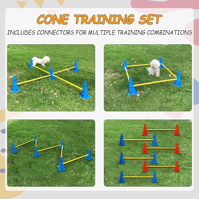 Dog Agility Hurdle Cone Set, Dog Agility Set Include 12 Agility Cones 6 Agility Rods, Dog Agility Equipment with Carry Bag(Blue+Orange)