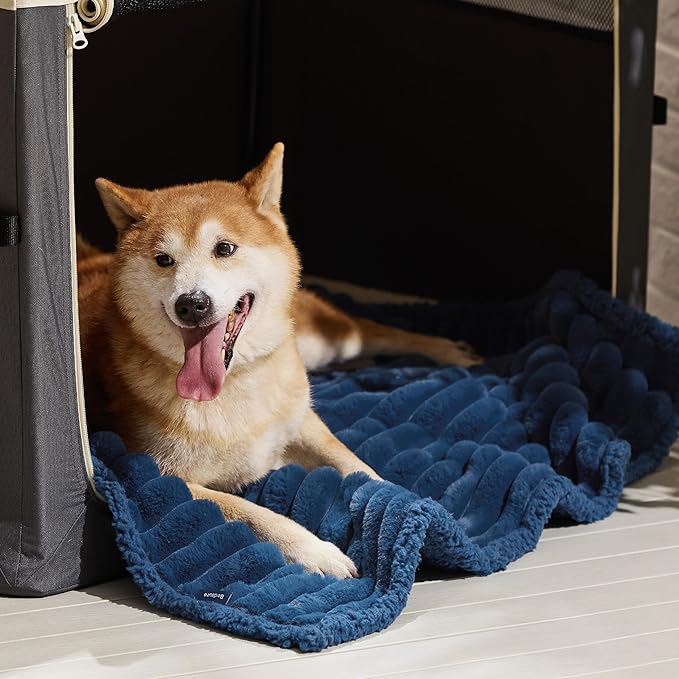 Bedsure ComfyFleece™ Waterproof Dog Blankets for Large Dogs - Soft Pet Cat Blanket Corduroy Fleece for Couch Protector Washable, Cozy Calming Reversible Furniture Protection,40"x50", Navy Blue