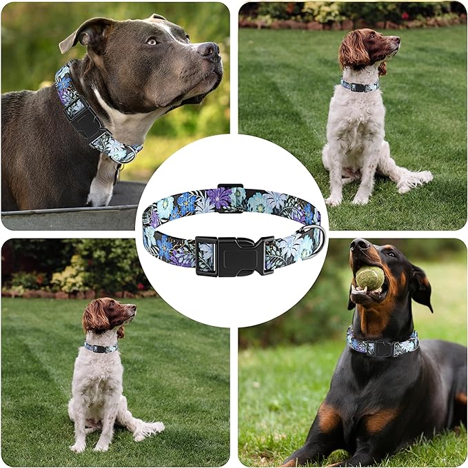 Dog Collar for Boys & Girls, Puppy Collar for Small to Large Dogs, Adjustable Soft Pet Collar with Safety Buckle for Male & Females (Purple Floral, L)