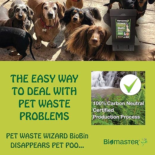 Biomaster Pet Waste Wizard BioBin Composter for Dog Poop - Outdoor Digester System with Enzyme Sachets - Eco-Friendly Disposal Unit 10"x18"