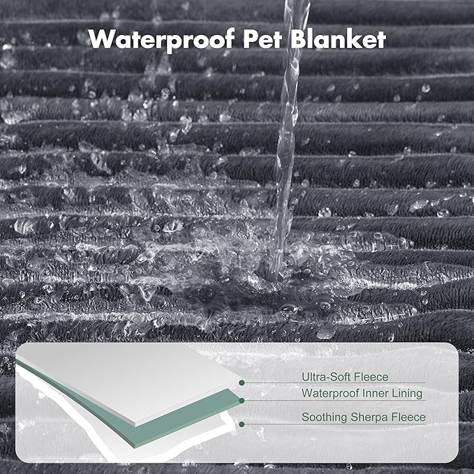 Waterproof Dog Blanket for Couch - Washable Medium Pet Blanket for Furniture Protector, Cozy Fleece Calming Dog Crate Blankets for Indoors & Outdoors, Dark Grey, 30"x40"