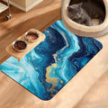 Dog Bowl Mat,Blue Gold Marble Pet Feeding Mat for Floors Waterproof,Flowing Absorbent Dogs Placemat for Food and Water Quick Dry Pet Cat Feeding Mats with Non Slip Bottom 16" x 24"