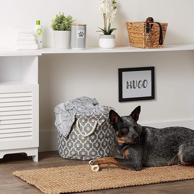 Bone Dry Pet Storage Collection Lattice Paw Print, Gray, Medium Round