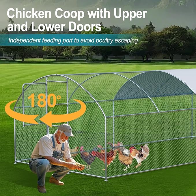 Large Chicken Coop, Chicken Coops for 20 Chickens, Chicken Runs for Yard with Water Poof & UV Resistance Cover, Dome Roof Chicken Coop Run with Double Lockable Doors for Outdoor Backyard