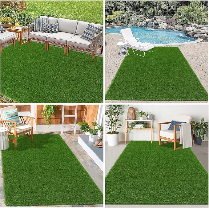 Bsmathom Artificial Grass Rug Indoor Outdoor Rug, 4x6Ft Artificial Grass Area Rug for Patio, Synthetic Artificial Grass Turf Fake Grass Rug with Drainage Holes for Balcony Garden Lawn Landscape
