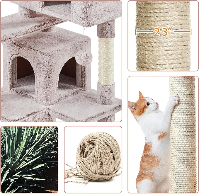 Yaheetech 54in Cat Tree, Cat Tower with Double Condo, Sisal Scratching Posts, and Dangling Balls, Pet Furniture Kitten Play House