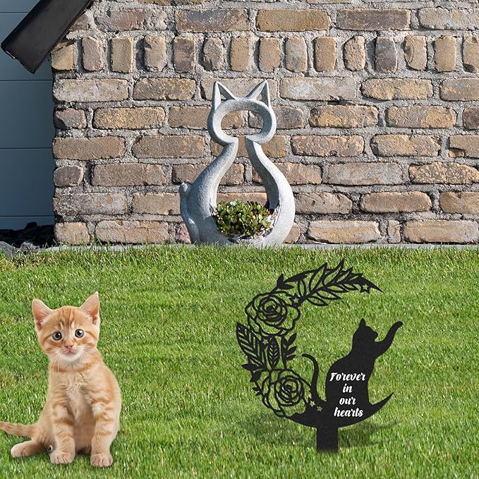 Pet Grave Markers Cat, Metal Memorial Plaques for Outdoors Garden Yard, Pet Grave Marker Decor Gifts Graveyard Remembrance Graveside Burial Stake for Pet Owner