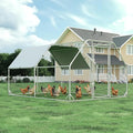 Large Metal Chicken Coop, Walk-in Chicken Run with Reinforced Wire Mesh, Water-Resistant & Anti-UV Cover, Poultry Cage for Hens, Ducks and Rabbits, Outdoor Backyard Farm Pen（9.2’Lx12.47’Wx6.4’H）