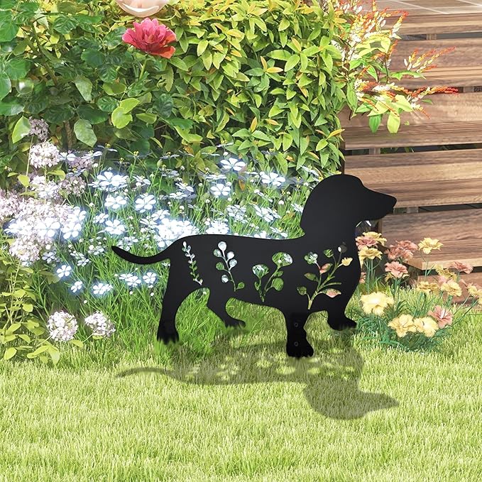 Dog Garden Stake - Unique Gift for Dog Lovers, Black Metal Outdoor Decor, Durable Yard Art Statue (Dachshund)