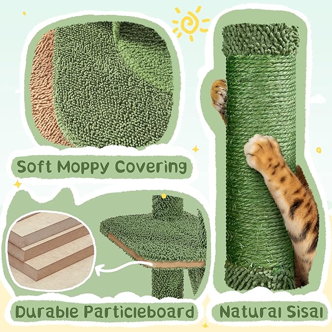Yaheetech 63in Cactus Cat Tree, Multi-Level Tall Climbing Tower with Sisal-Covered Scratching Posts & Condo & Hammock, Pet Furniture Activity Center for Kitten