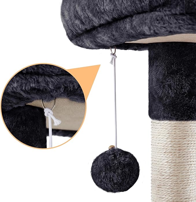 Topeakmart Cat Tree Tower for Indoor Cats, 34.5in Cute Cat Tree Activity Center with Condo & Scratching Post, Multi-Level Cat Climbing Tower Play House w/Large Perch, Platform, Basket, Black