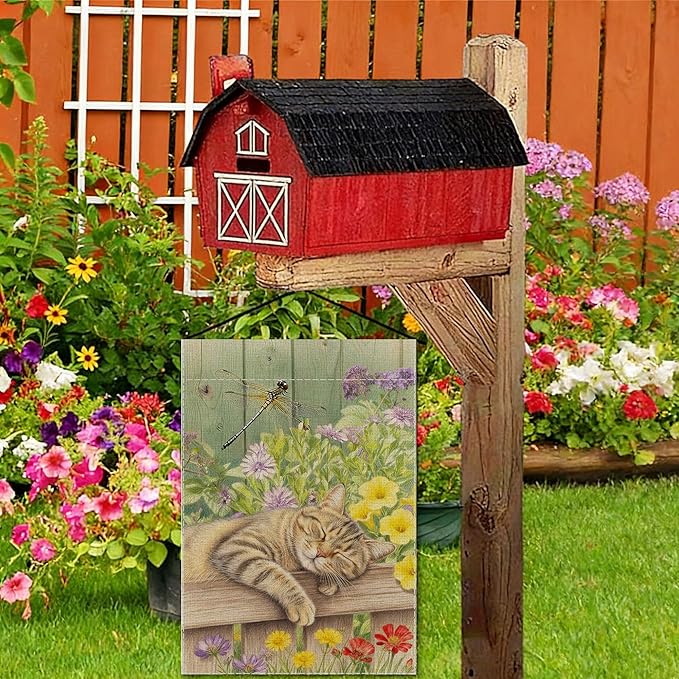 Sleeping Cat Garden Flag Double Sided Home Decorative, Spring Summer Garden Flag Lawn Yard House Outdoor Decor 12 x 18 inch