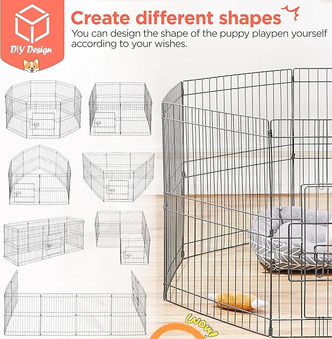 Yaheetech 24" High 8 Panel Foldable Metal Dog Exercise Pen Pet Playpen Dog Fence Outdoor & Indoor Use for Small Animals with Door Black