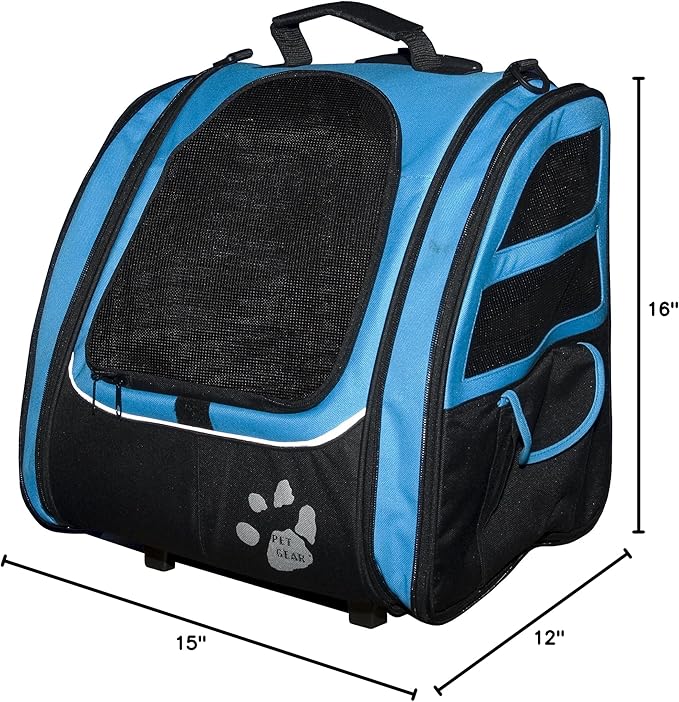 Pet Gear I-GO2 Roller Backpack, Travel Carrier, Car Seat for Cats/Dogs, Mesh Ventilation, Included Tether, Telescoping Handle, Storage Pouch