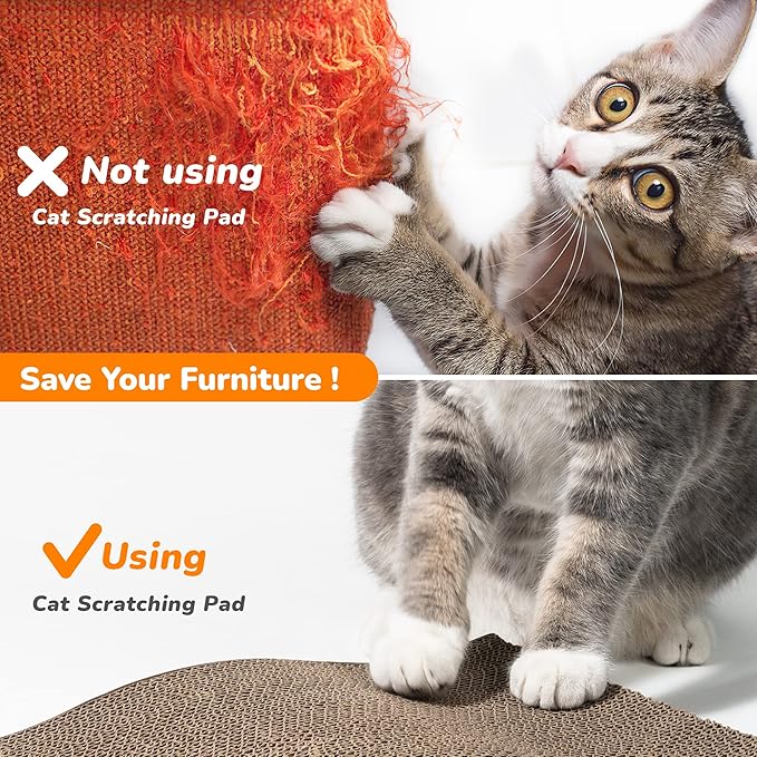 Cat Scratcher, Curved Scratch Pad, Durable Corrugated Cardboard Scratching Board for Indoor Cats, Heavy Duty, Double-Sided Usability, Recyclable with Catnip