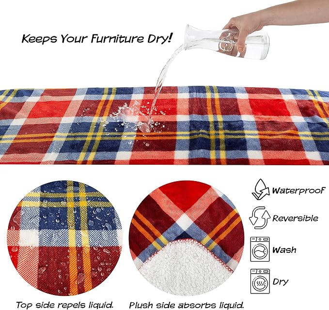 Waterproof Pet Blanket - 50x60 Reversible Plaid Throw Protects Couch, Car, Bed from Spills, Stains, or Fur - Dog and Cat Blankets by Petmaker (Red)