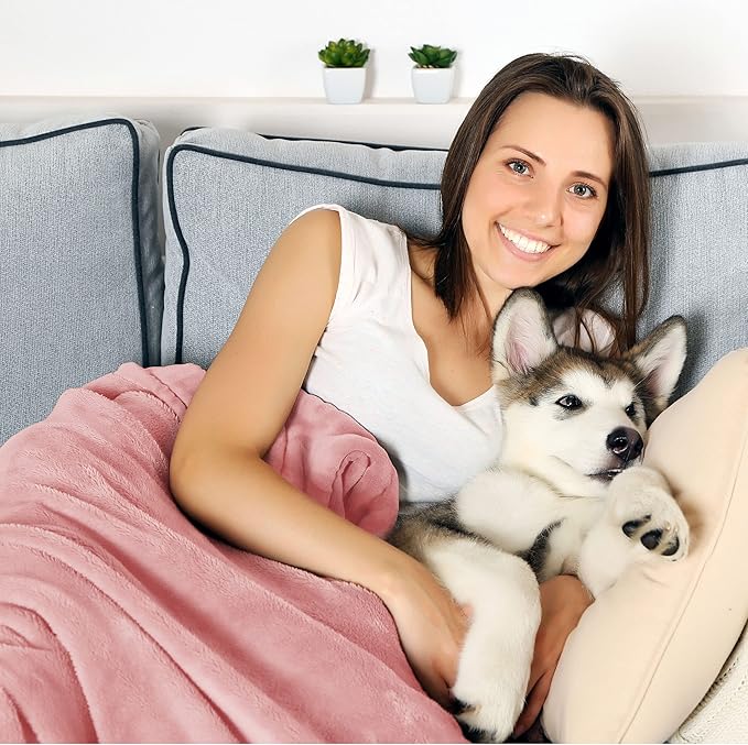 Waterproof Pet Blanket - 50x60-Inch Reversible Sherpa Fleece Throw Protects Couches, Cars, and Beds from Spills, Stains, and Fur by PETMAKER (Pink)