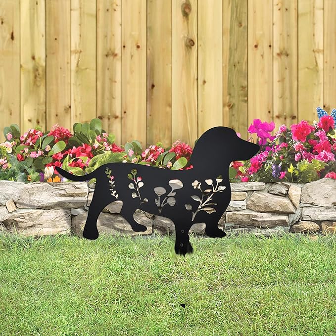 Dog Garden Stake - Unique Gift for Dog Lovers, Black Metal Outdoor Decor, Durable Yard Art Statue (Dachshund)