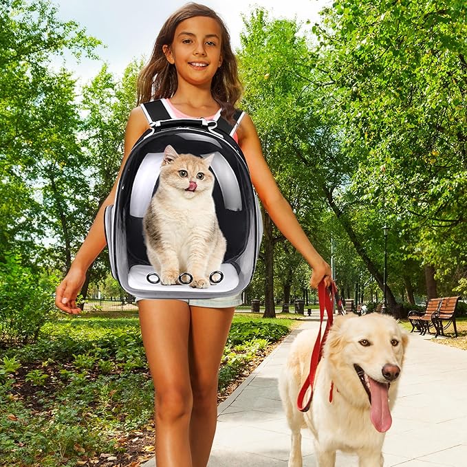 Cat Backpack Carrier Bubble Bag, Transparent Space Capsule Pet Carrier Dog Hiking Backpack, Small Dog Backpack Carrier for Cats Puppies Airline Approved Travel Carrier Outdoor Use Black