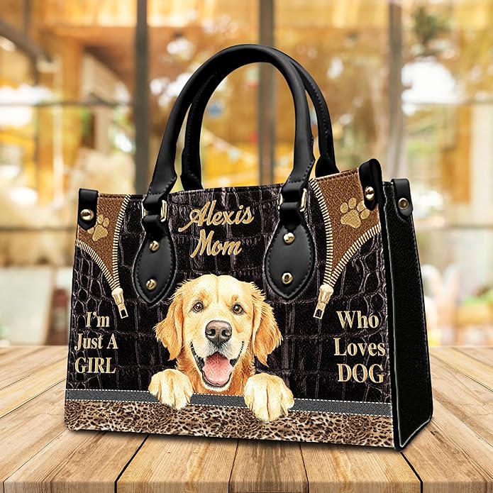 Personalized Pet Mom Leather Handbag – Custom Name Dog Cat Photo Purse, Pet Lover Gifts for Women, Christmas