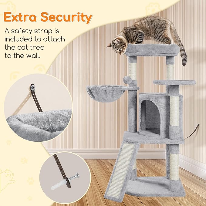 Yaheetech Cat Tree, 42in Cat Tower for Indoor Cats, Pet House with Large Perch & Scratching Posts & Cozy Condo & Scratching Ramp, Cat Activity Center Furniture, Light Gray