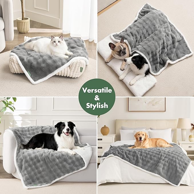 Soft Cozy Waterproof Dog Blanket for Couch - Room Decor Medium Pet Blanket for Furniture Protector, Washable Calming Dog Crate Blankets for Indoors & Outdoors, Grey, 40"x50"