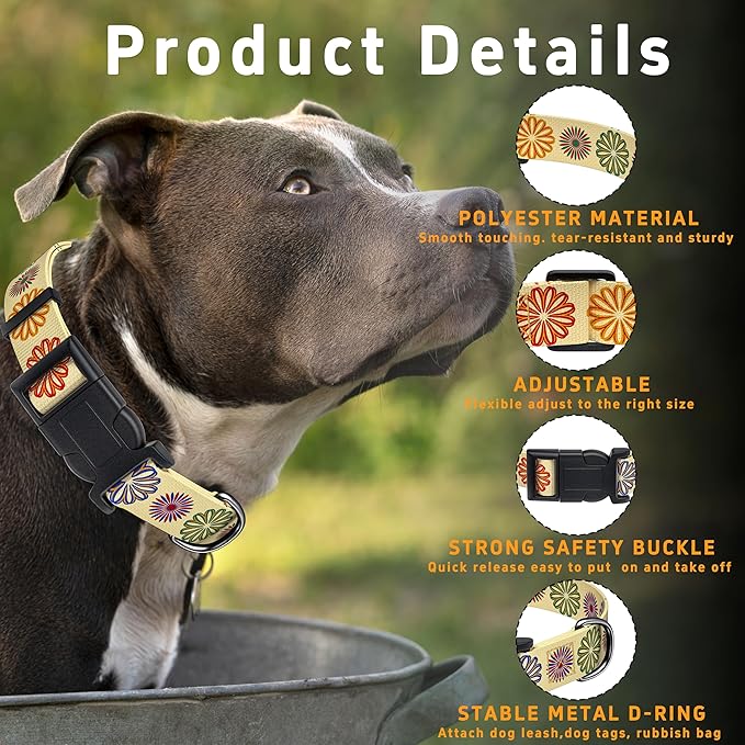 Dog Collar, Classical Indian Spirit Boys Girls Puppy Collar for Small Medium Large Dogs, Adjustable Soft Indian Pet Collar with Safety Buckle for Male Females(Beige,XL)