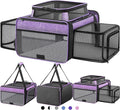 Top and 2 Sides Expandable Cat Carrier 18x13.5x9.5, TSA Airline Approved Dog Carriers for Small Dogs, Soft-Sided Pet Carrier with Self-Locking Zippers for Kitten,Rabbit, Puppy Purple