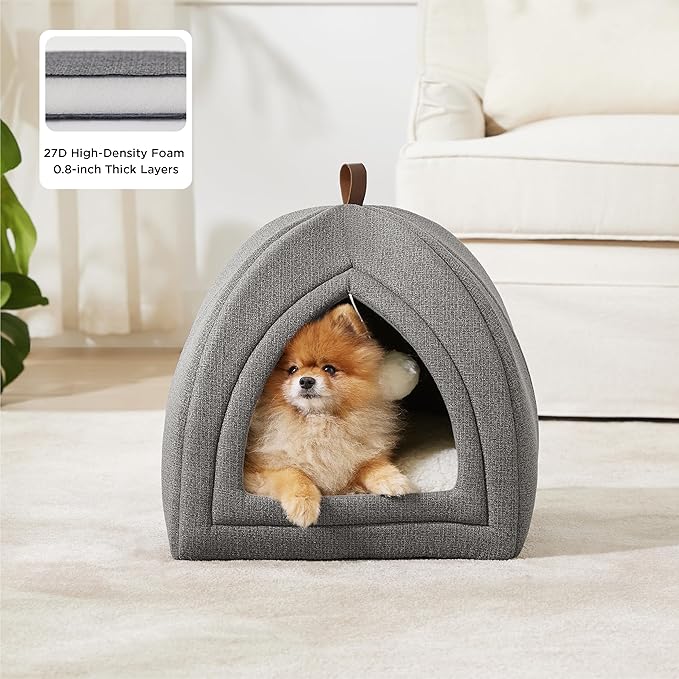 Bedsure Cat Beds for Indoor Cats - 2 in 1 Cat Cave House Tent for Kittens and Small Pets with Removable Washable Cushioned Pillow, Foldable Kitten Hideaway with Non-Slip Bottom, Grey, 17.3 inches