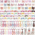 Reginary 100 Pieces Dog Bow Tie Collar Set Include 40 Dog Neckties, and 30 Puppy Bowties, 30 Collar Flowers, Adjustable Pet Ties Grooming for Small Medium Cats Pets Supply(Donut)