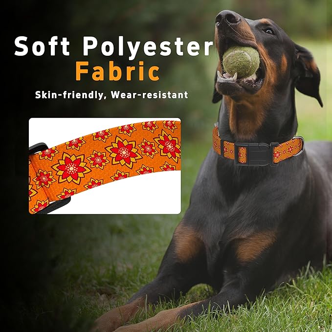 Dog Collar, Classical Indian Spirit Boys Girls Puppy Collar for Small Medium Large Dogs, Adjustable Soft Indian Pet Collar with Safety Buckle for Male Females(Orange, XL)