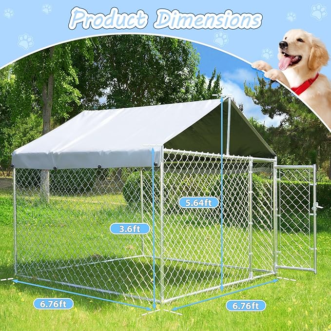 HITTITE Extra Large Outdoor Dog Kennel, Anti-Rust Dog Kennel Outside with Roof, Galvanized Chain Link Dog Runs for Outside with Waterproof UV-Resistant Cover and Secure Lock