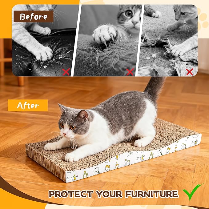 PatiencET Cat Scratch Pad 2 Pack, Waved Cardboard Cat Scratcher with Catnips, Scratching Board for Small Medium Size Cats, Kittens, Protects Furniture & Couch