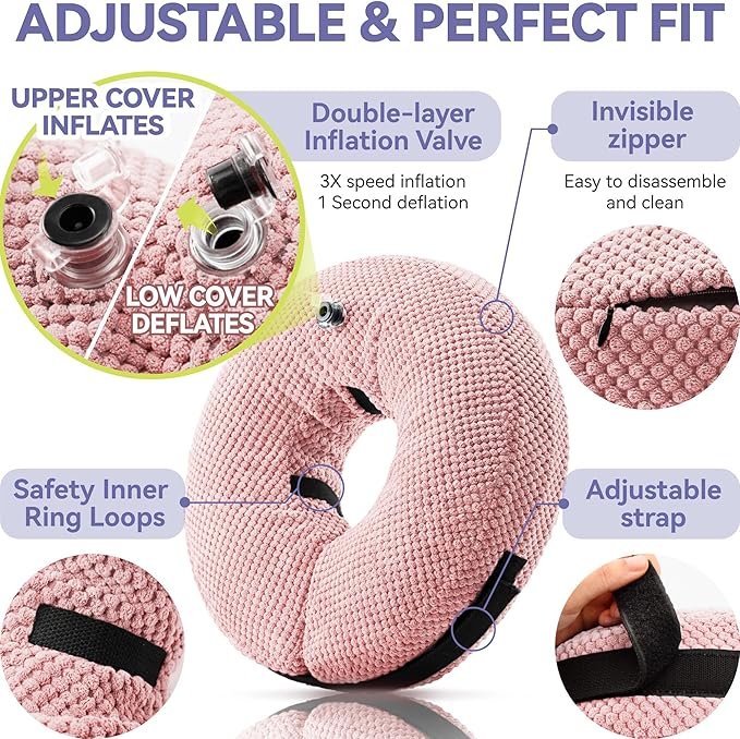 Soft Inflatable Dog Cone Collar - Medium/Large/Small, Cat Size - Dog Neck Donut, E Collar Alternative for Recovery