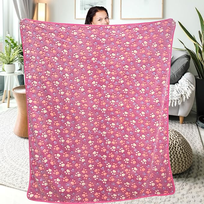 Dog Blankets for Large Dogs, 3 Pcs Dog Blanket Washable, Soft Fluffy Flannel Pet Blanket Mat Cover for Bed Couch, Cute Print Puppy Blanket 60" x 50"