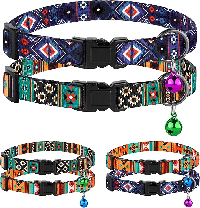 Cat Collar Breakaway 2PCS Adjustable Pattern Tribal Aztec Southwest Safety Pet Collars for Cats Kitten (Aztec + Tribal)