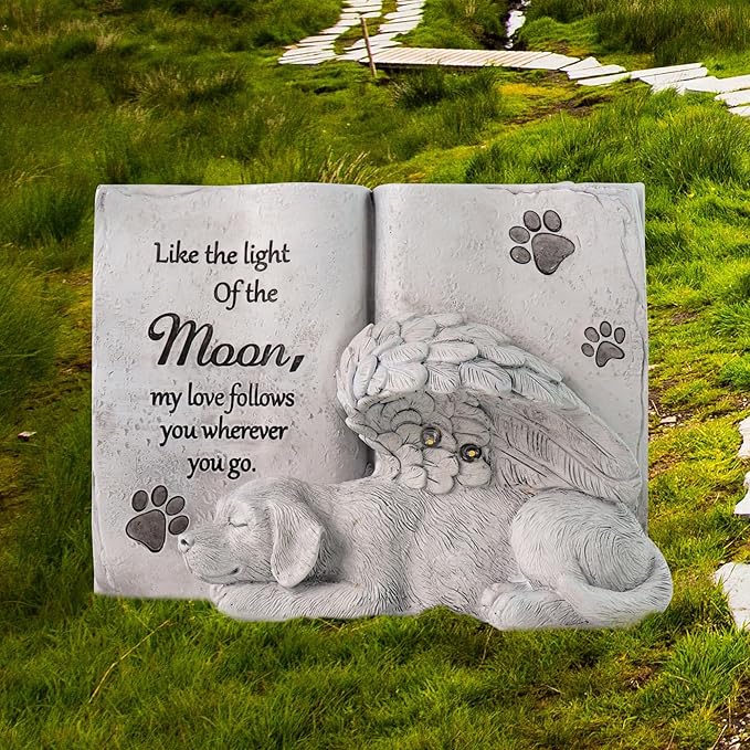 Solar Dog Angel Statue, Pet Dog Memorial Stone, Dog Memorial Gifts Or Garden Memorial Stone-Like The Light of The Moon...