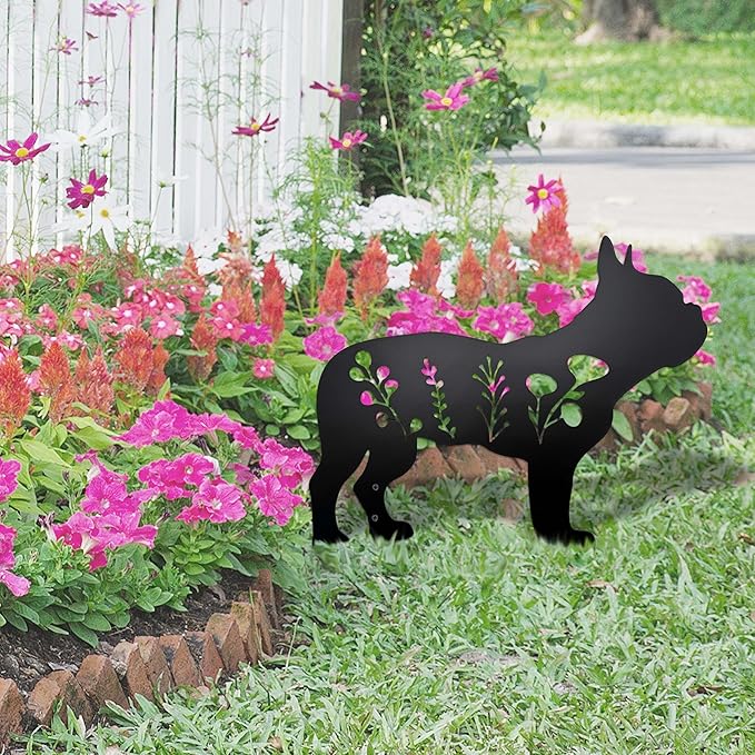 Dog Garden Stake - Unique Gift for Dog Lovers, Black Metal Outdoor Decor, Durable Yard Art Statue (French Bulldog)
