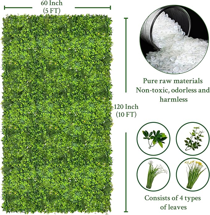 Artificial Plant Wall Roll: 60 X 120 in (50 sqft) UV-Anti Ivy Privacy Fence Screen Faux Greenery Panels Backdrop Boxwood Ivy Vine Leaf Hedge for Indoor Outdoor Green Decor