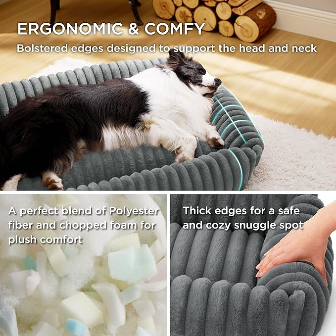 Bedsure ComfyFleece™ Cute Dog Bed for Extra Large Dogs - Washable Furry Puppy Beds, Rectangle Orthopedic XL Pet Beds with Removable Zipper Cover, 43x30x8inches, Warm Grey
