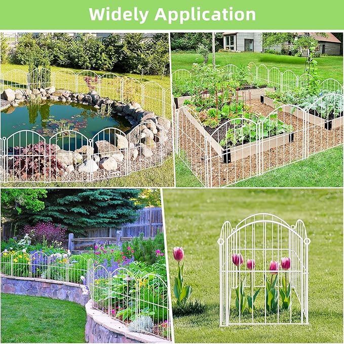 Decorative Garden Fence 17in x30ft, 30 Pack Rustproof Metal No Dig Fence Animal Barrier for Dog, Arched Flower Bed Edging Ornamental Wire Border Panel Fencing (White, 30 Panels-17in(H) x30ft(L))