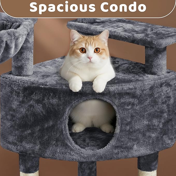 Yaheetech 46in Cat Tree Tower | Multi-Level Indoor Activity Center with Spacious Condos, Scratching Posts, Large Top Plush Perch | Sturdy, Easy to Assemble | for Kittens, Adult & Senior Cats