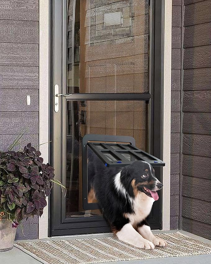 PETLESO Dog Door for Sliding Door, Lockable Dog Screen Door with Magnetic Closure Easy Install Pet Door for Dogs Cats, 11.2"x14.4" Black