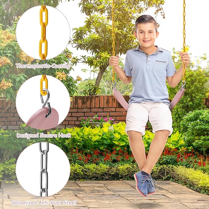 Sunnyglade 2PCS Swings Seats Heavy Duty with 66" Chain, Playground Swing Set Accessories Replacement with Snap Hooks, Support 250lb (2, Pastel Pink)